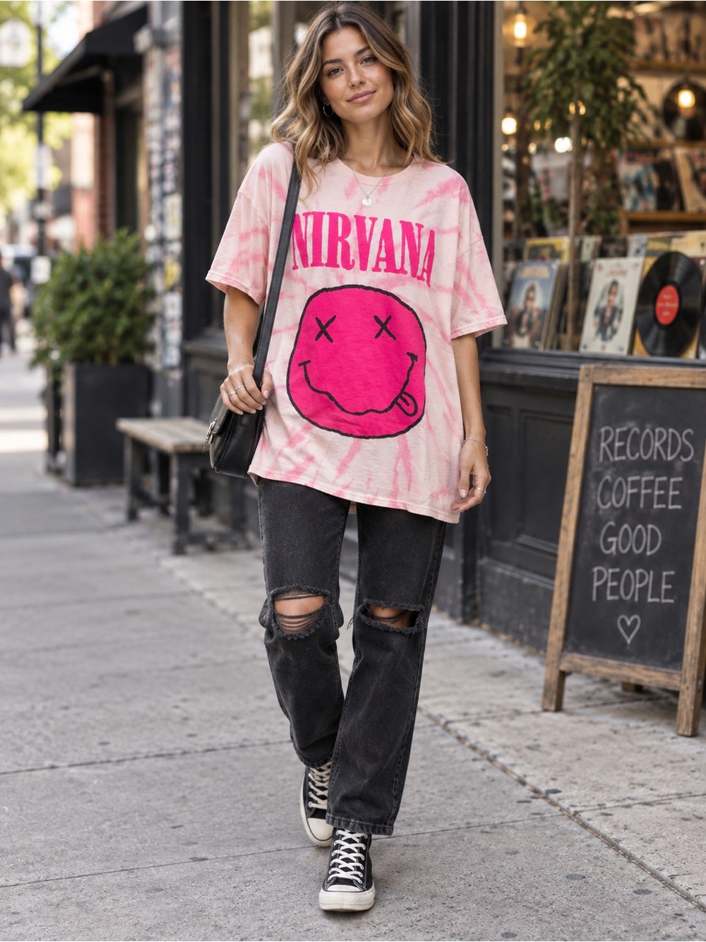 NIRVANA Pink Tie-Dye Smiley Short Sleeve Tee